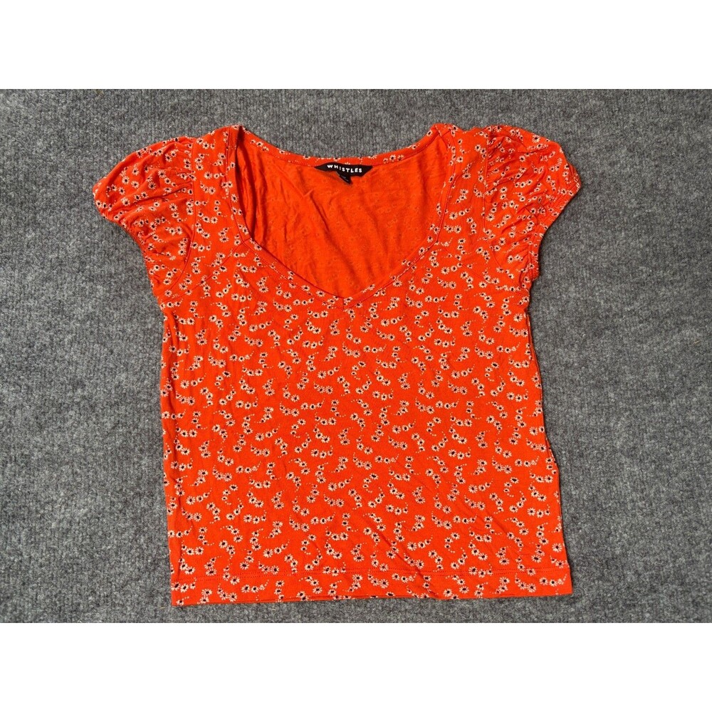 Whistles Top Womens Size 6 Orange Short Sleeve Floral Viscose Blend Shirt